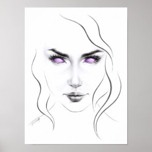 Vrouw met vreemde paarse ogen Minimalistische lijn Poster