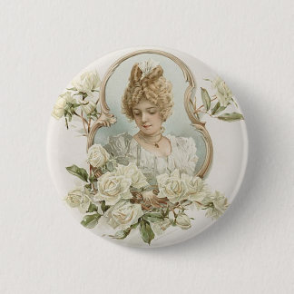 Vrouw met White Roses Button