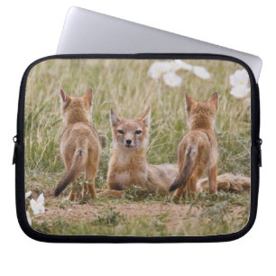 Vrouw met wift fox (Vulpes velox) met jonge Laptop Sleeve