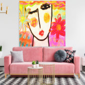 Vrouw met zomerbloemen Abstracte digitale kunst Canvas Afdruk (Insitu (Woonkamer))