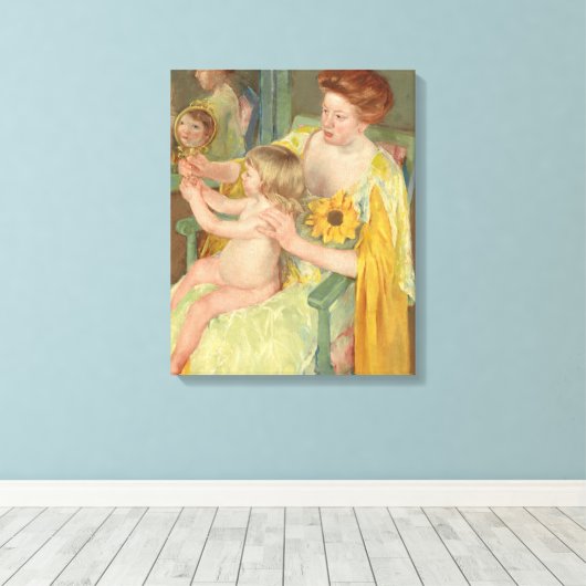 Vrouw met zonnebloem | Mary Cassatt Canvas Afdruk (Insitu (Houten vloer))
