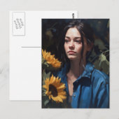 Vrouw met zonnebloemen Briefkaart (Voorkant / Achterkant)