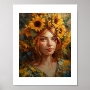 Vrouw met zonnebloemen in haar haar poster