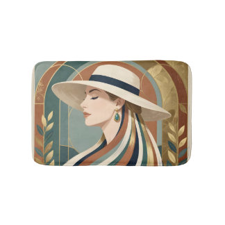 Vrouw met zonnehoed art deco badmat