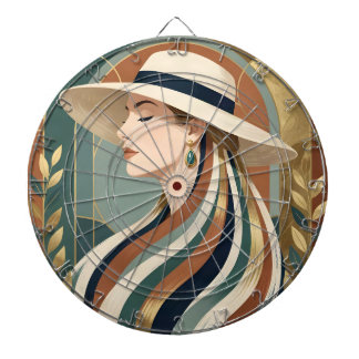 Vrouw met zonnehoed art deco dartbord
