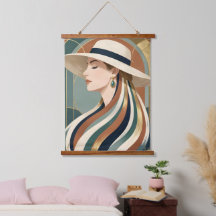 Vrouw met zonnehoed art deco