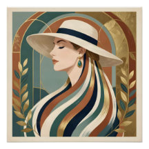 Vrouw met zonnehoed art deco