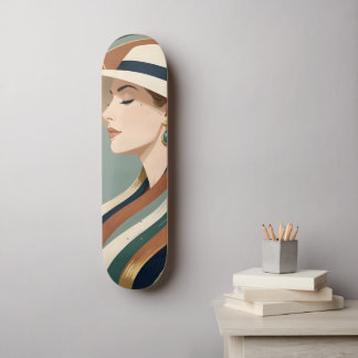 Vrouw met zonnehoed art deco skateboard