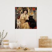   vrouw met zwarte en witte katten poster (Keuken)