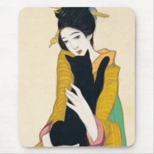 Vrouw met zwarte kat, Yumeji Takehisa Muismat