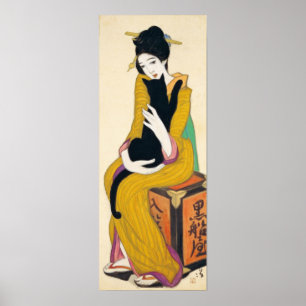 Vrouw met zwarte kat, Yumeji Takehisa Poster