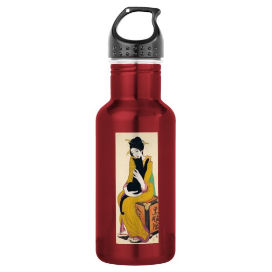 Vrouw met zwarte kat, Yumeji Takehisa Waterfles (Voorkant)