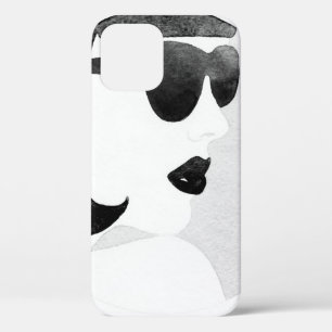 Vrouw met zwarte zonnebril. Mode illustratie. iPhone 12 Hoesje