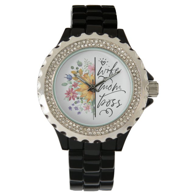 Vrouw Moeder Baas Badass Funny Zonnebloem Moederda Horloge (Voorkant)