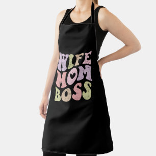 Vrouw Moeder Baas Retro Groovy Moederdag Zwart Schort