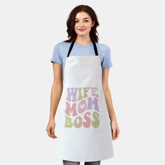 Vrouw Moeder Boss Retro Script Moederdag Schort (Gedragen)