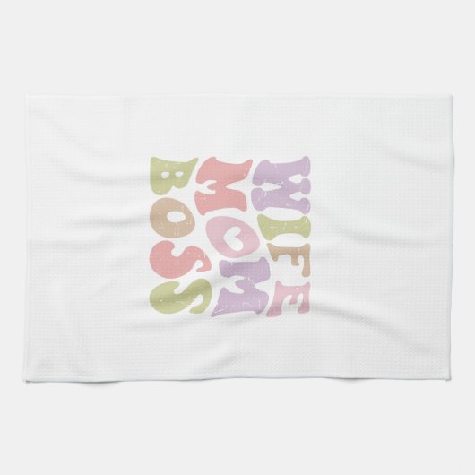 Vrouw Moeder Boss Retro Script Moederdag Theedoek (Horizontaal)