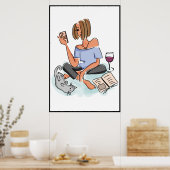 Vrouw Multitasking afdrukbaar Poster (Keuken)