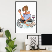 Vrouw Multitasking afdrukbaar Poster (Thuiskantoor)
