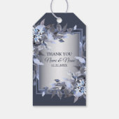 Vrouw: Navy Blue Floral Silver Gray Modern Cadeaulabel (Achterkant)