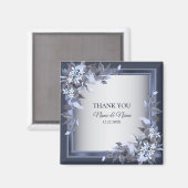 Vrouw: Navy Blue Floral Silver Gray Modern Magneet (Voorkant / Achterkant)