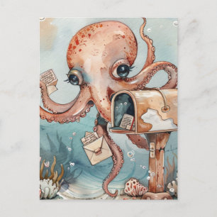 Vrouw Octopus krijgt mail Briefkaart