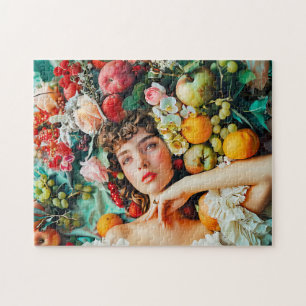 Vrouw omringd door fruit en bloesems legpuzzel