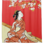 Vrouw onder Cherry Blossom Douchegordijn (Voorkant)