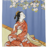 Vrouw onder Cherry Blossom Douchegordijn (Voorkant)