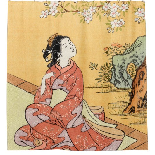 Vrouw onder Cherry Blossom Douchegordijn (Voorkant)