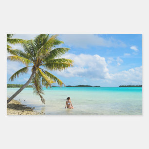 Vrouw onder een palmboom rechthoek sticker