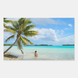 Vrouw onder een palmboom rechthoek sticker