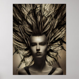 Vrouw Onder Water Dystopian Abstracte AI Kunst Poster