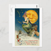 Vrouw op Broomstick All Halloween Briefkaart (Voorkant / Achterkant)