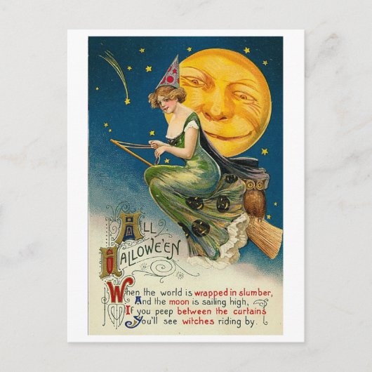 Vrouw op Broomstick All Halloween Briefkaart (Voorkant)