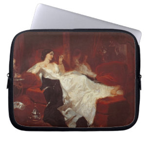 Vrouw op een rode sofa laptop sleeve