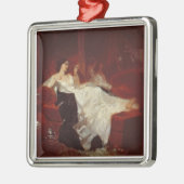 Vrouw op een rode sofa metalen ornament (Links)