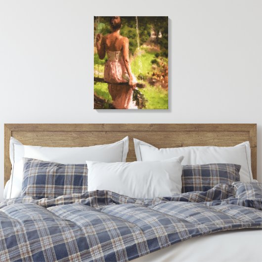 Vrouw op een schommel met bloemen canvas afdruk (Insitu (Slaapkamer))