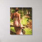 Vrouw op een schommel met bloemen canvas afdruk (Voorkant)