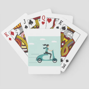 Vrouw op een scooter pokerkaarten