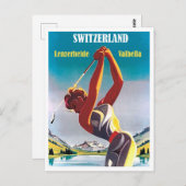 Vrouw op golf in Zwitserland, Lenzerheide, Valbell Briefkaart (Voorkant / Achterkant)
