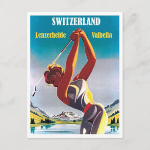Vrouw op golf in Zwitserland, Lenzerheide,Valbella Briefkaart