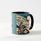 Vrouw op het strand bij Sunset Art Deco Design Mok (Voorkant rechts)