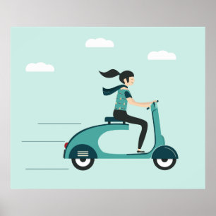 Vrouw op scooter poster