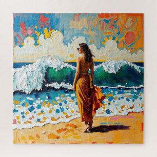 Vrouw op strand Abstract kustkunst Legpuzzel