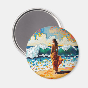Vrouw op strand Abstract kustkunst Magneet