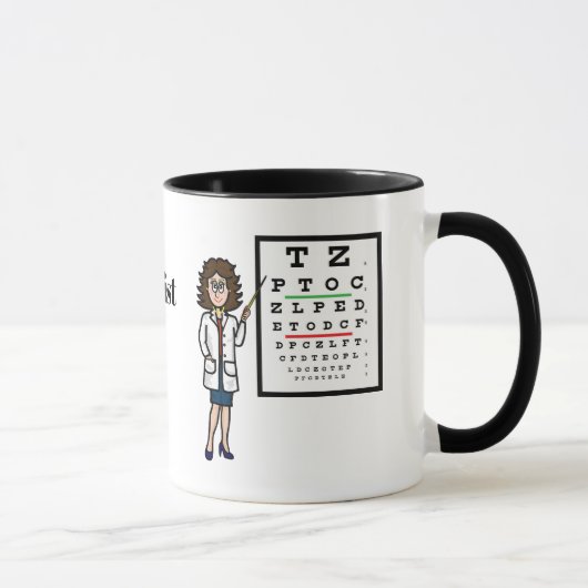 Vrouw Optometrist Cartoon Naam Mok (Rechts)