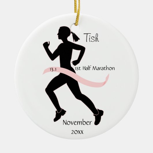 Vrouw Ornament met halve marathon in roze (Voorkant)