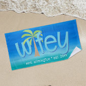 Vrouw Palmboom Oceaan Blauw Groen Trouwcadeau Strandlaken