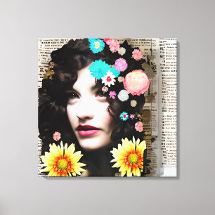 Vrouw Papier Collage Art Canvas Afdruk